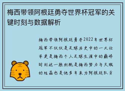 梅西带领阿根廷勇夺世界杯冠军的关键时刻与数据解析
